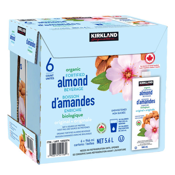 Kirkland Signature Original Organic Almond Beverage, 6 × 946 mL