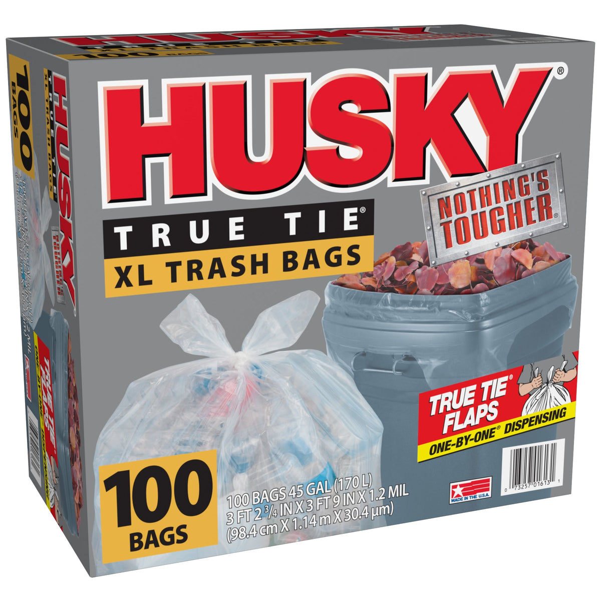 Husky True Tie XL Trash Bags, 45 Gallon, 100 ct
