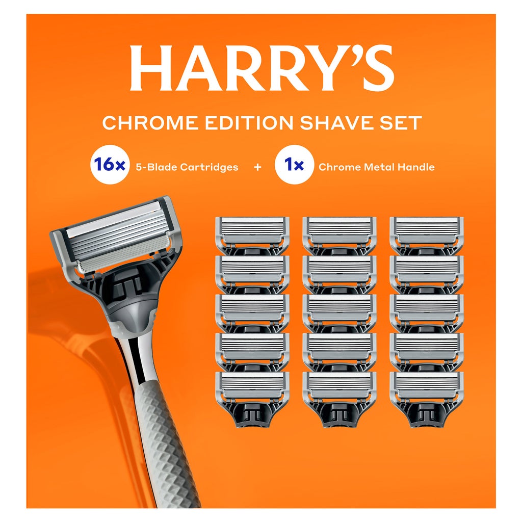 Harry's Chrome Edition Razor Set 16 Cartridges + 1 Handle - product image